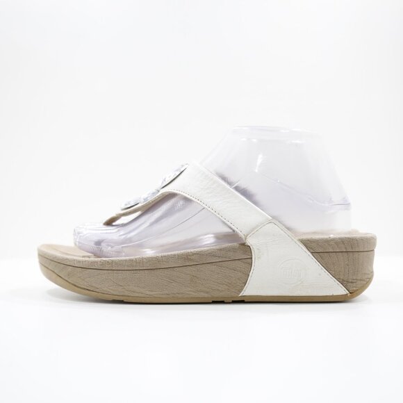 FitFlop Lunetta Ivory Leather Glass Stone Embellished Thong Sandals - 8 - Picture 1 of 8